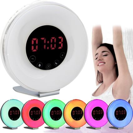 Lampă LED RGB de veghe cu ceas deșteptător și radio FM LED/5W/5V Grundig