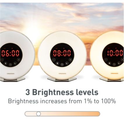 Lampă LED RGB de veghe cu ceas deșteptător și radio FM LED/5W/5V Grundig