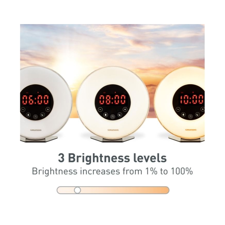 Lampă LED RGB de veghe cu ceas deșteptător și radio FM LED/5W/5V Grundig