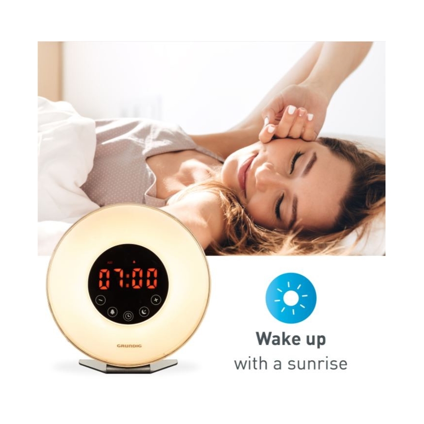 Lampă LED RGB de veghe cu ceas deșteptător și radio FM LED/5W/5V Grundig