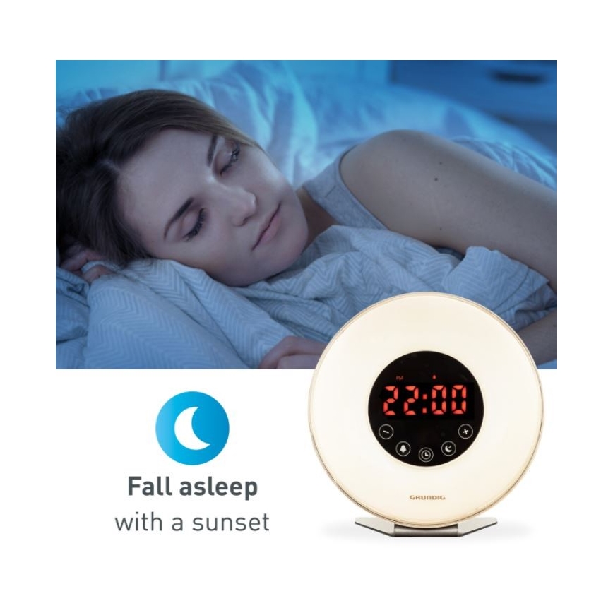 Lampă LED RGB de veghe cu ceas deșteptător și radio FM LED/5W/5V Grundig