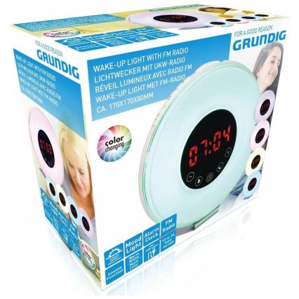 Lampă LED RGB de veghe cu ceas deșteptător și radio FM LED/5W/5V Grundig