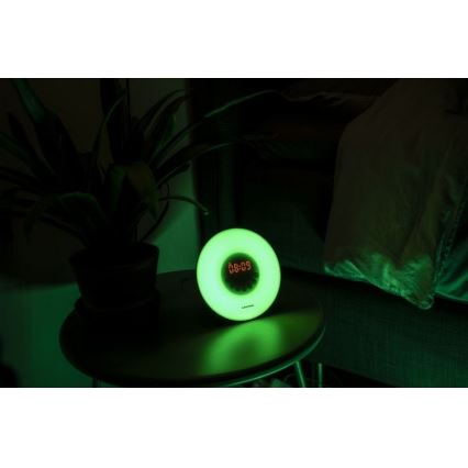 Lampă LED RGB de veghe dimabilă cu ceas deșteptător și radio FM LED/5V/3xAAA Grundig