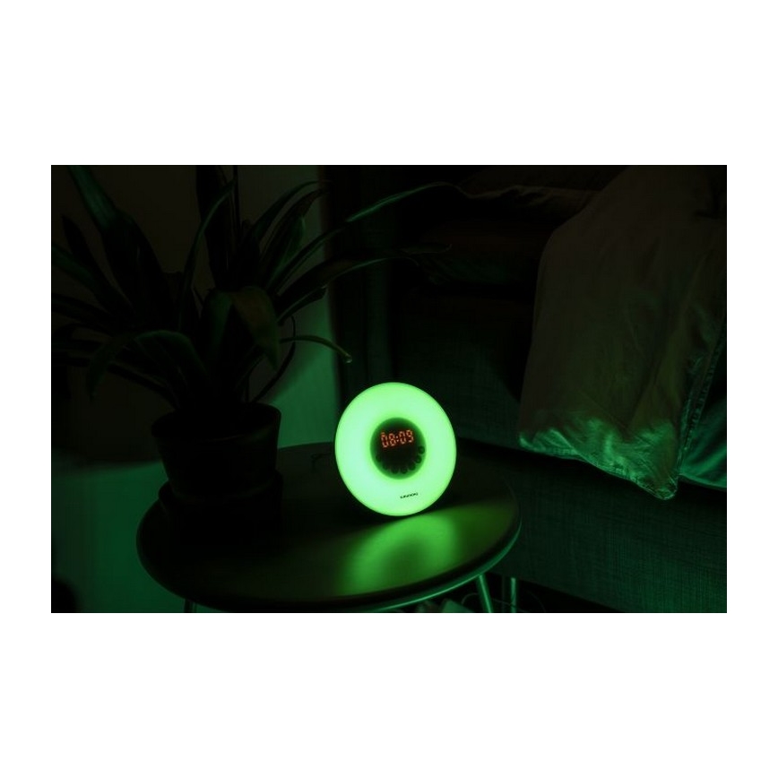 Lampă LED RGB de veghe dimabilă cu ceas deșteptător și radio FM LED/5V/3xAAA Grundig