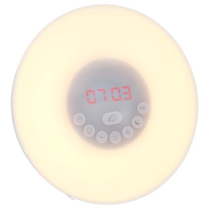 Lampă LED RGB de veghe dimabilă cu ceas deșteptător și radio FM LED/5V/3xAAA Grundig