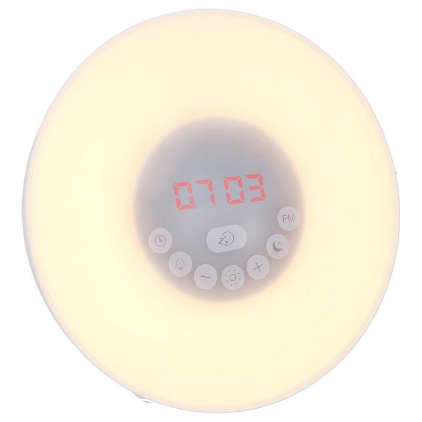 Lampă LED RGB de veghe dimabilă cu ceas deșteptător și radio FM LED/5V/3xAAA Grundig