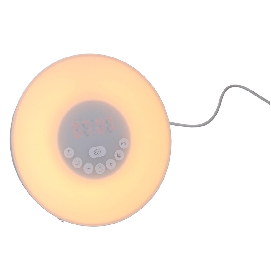 Lampă LED RGB de veghe dimabilă cu ceas deșteptător și radio FM LED/5V/3xAAA Grundig