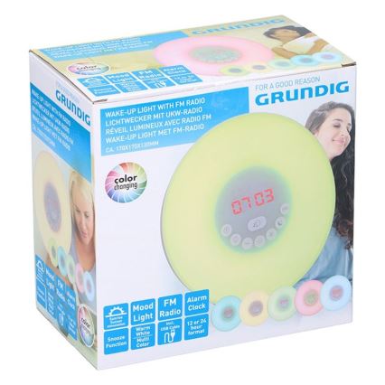 Lampă LED RGB de veghe dimabilă cu ceas deșteptător și radio FM LED/5V/3xAAA Grundig