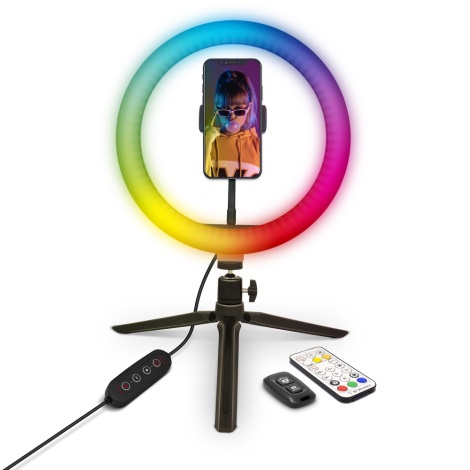 Lampă LED RGB dimabilă cu trepied și suport pentru vloguri LED/5V Yenkee + telecomandă