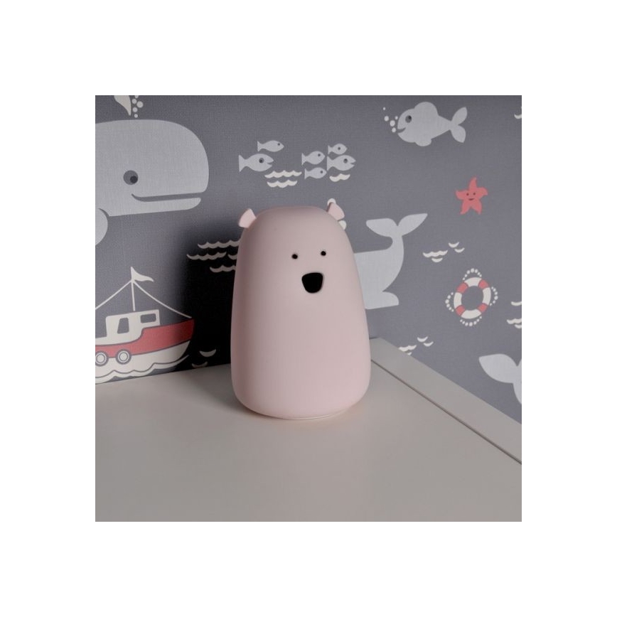 Lampă LED RGB pentru copii cu senzor tactil BEAR LED/0,8W/5V roz + USB