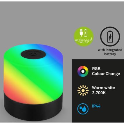 Lampă LED RGB reîncărcabilă de masă de exterior Briloner 7462015 LED/1,5W/5V IP44 negru