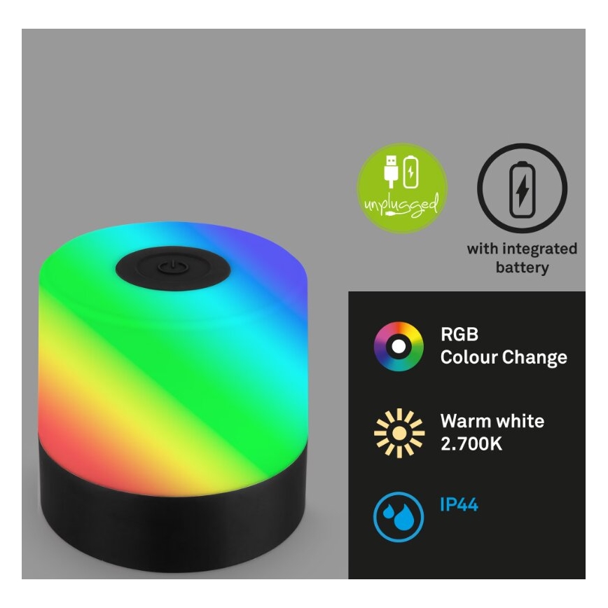 Lampă LED RGB reîncărcabilă de masă de exterior Briloner 7462015 LED/1,5W/5V IP44 negru