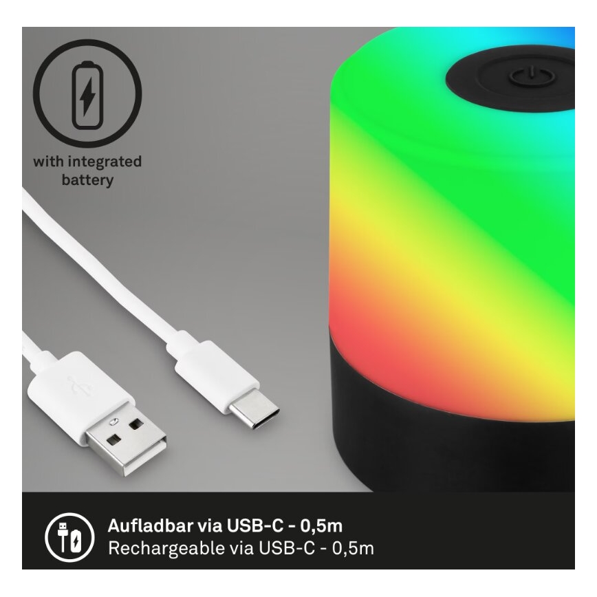 Lampă LED RGB reîncărcabilă de masă de exterior Briloner 7462015 LED/1,5W/5V IP44 negru