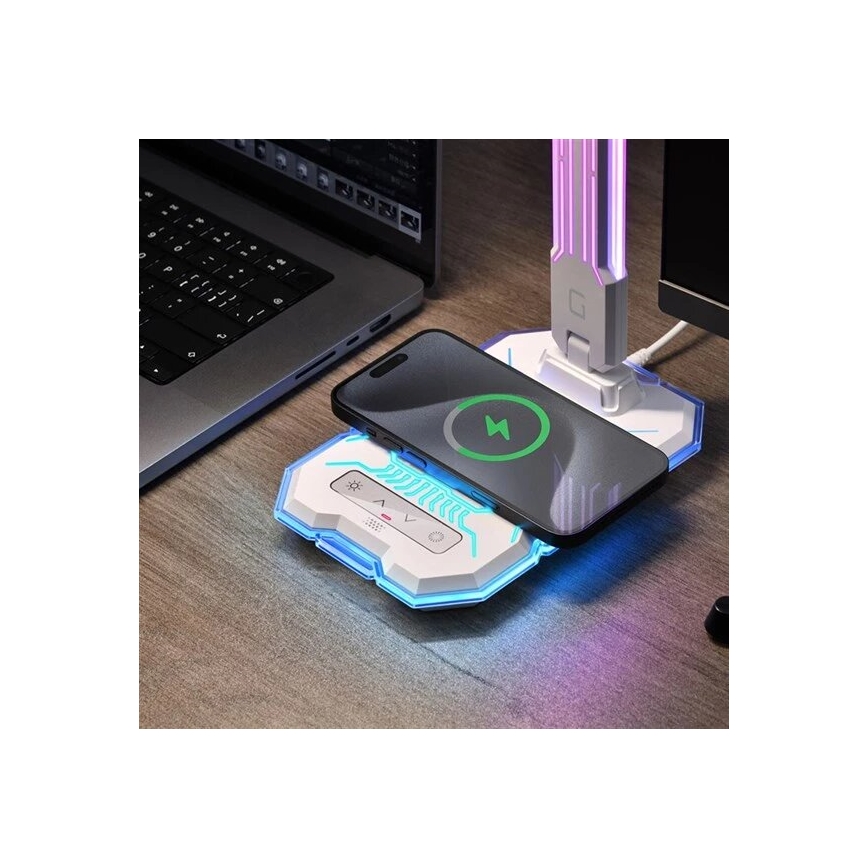 Lampă LED RGB tactilă reîncărcabilă dimabilă de masă cu funcție de încărcare fără fir LED/7,5W/5V 2700-5300K alb