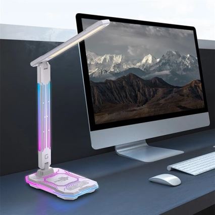 Lampă LED RGB tactilă reîncărcabilă dimabilă de masă cu funcție de încărcare fără fir LED/7,5W/5V 2700-5300K alb