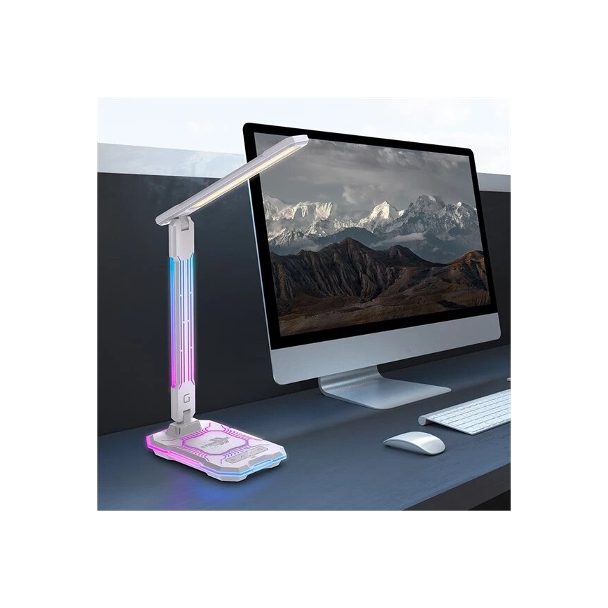 Lampă LED RGB tactilă reîncărcabilă dimabilă de masă cu funcție de încărcare fără fir LED/7,5W/5V 2700-5300K alb