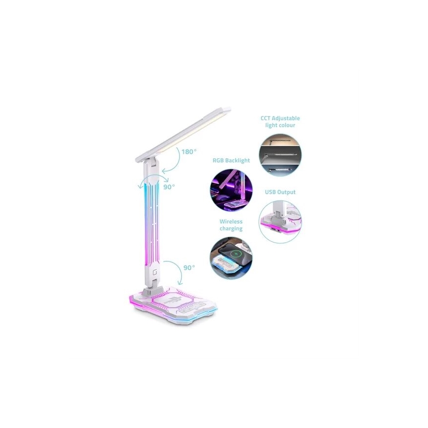 Lampă LED RGB tactilă reîncărcabilă dimabilă de masă cu funcție de încărcare fără fir LED/7,5W/5V 2700-5300K alb