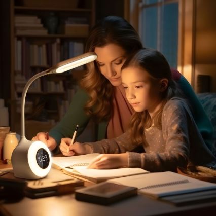 Lampă LED RGBW dimabilă de masă cu ceas deșteptător FALCON LED/10W/12V