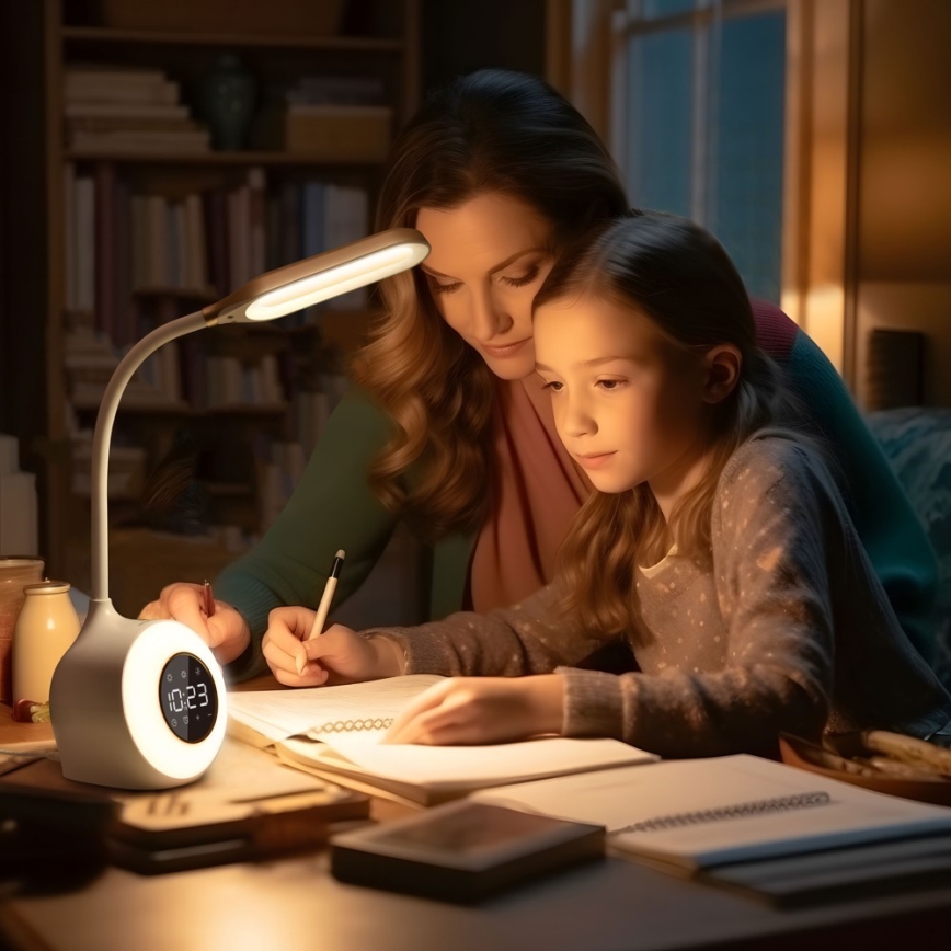 Lampă LED RGBW dimabilă de masă cu ceas deșteptător FALCON LED/10W/12V