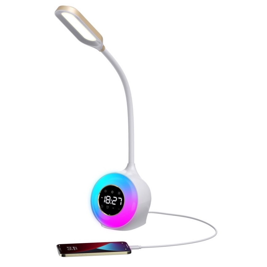 Lampă LED RGBW dimabilă de masă cu ceas deșteptător FALCON LED/10W/12V