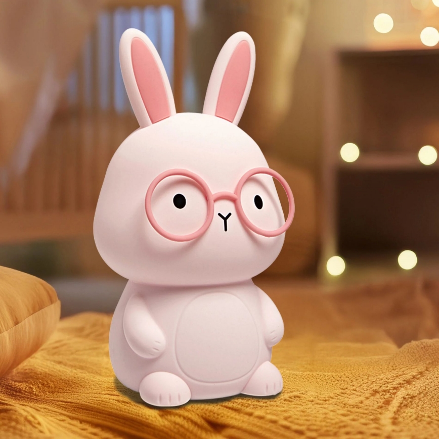 Lampă LED RGBW reglabilă pentru copii, cu senzor tactil FLORKA LED/1W/5V USB 1200 mAh, iepuraș roz