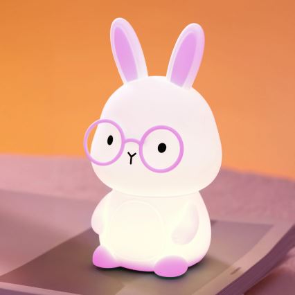 Lampă LED RGBW reglabilă pentru copii, cu senzor tactil FLORKA LED/1W/5V USB 1200 mAh, iepuraș roz