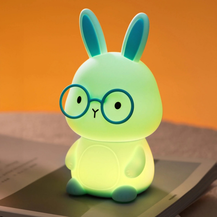 Lampă LED RGBW tactilă dimabilă pentru copii FLORKA LED/1W/5V USB 1200 mAh iepuraș albastru