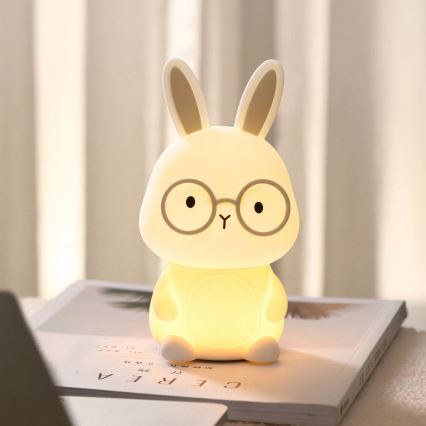Lampă LED RGBW tactilă dimabilă pentru copii FLORKA LED/1W/5V USB 1200 mAh iepuraș alb/gri