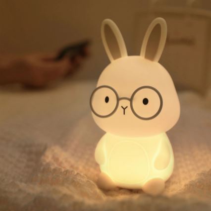 Lampă LED RGBW tactilă dimabilă pentru copii FLORKA LED/1W/5V USB 1200 mAh iepuraș alb/gri