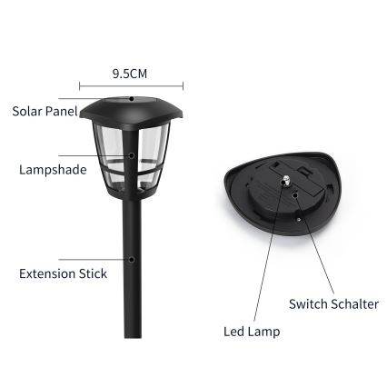 Lampă LED solară Aigostar LED/0,06W/2V 33,8 cm 6500K IP44 negru