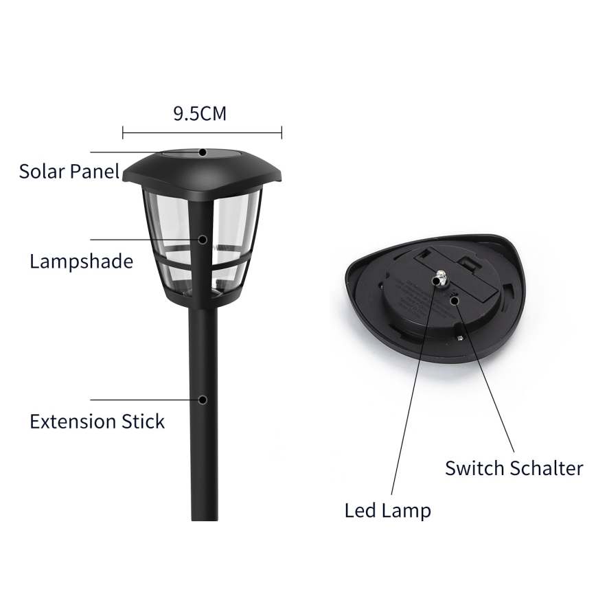 Lampă LED solară Aigostar LED/0,06W/2V 33,8 cm 6500K IP44 negru