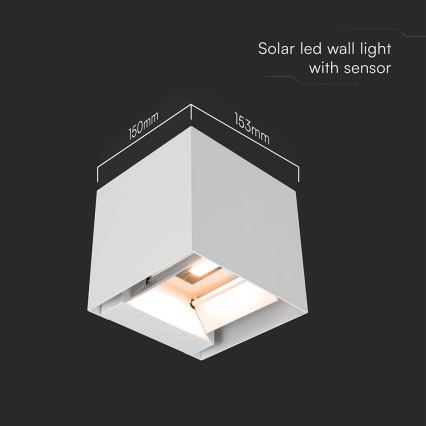 Lampă de perete solară LED cu senzor, 9W, 5V, 3000/4000/5000K, IP65, acumulator 2600 mAh, alb