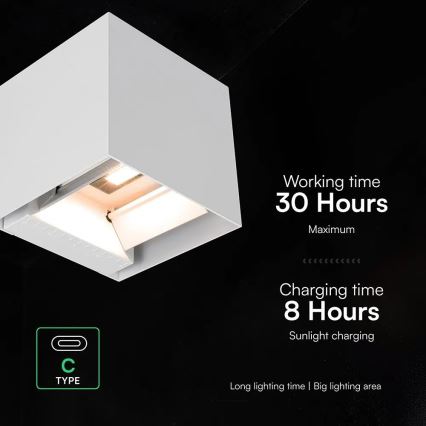Lampă de perete solară LED cu senzor 9W/3,7V 3000/4000/5000K IP65 2600 mAh albă