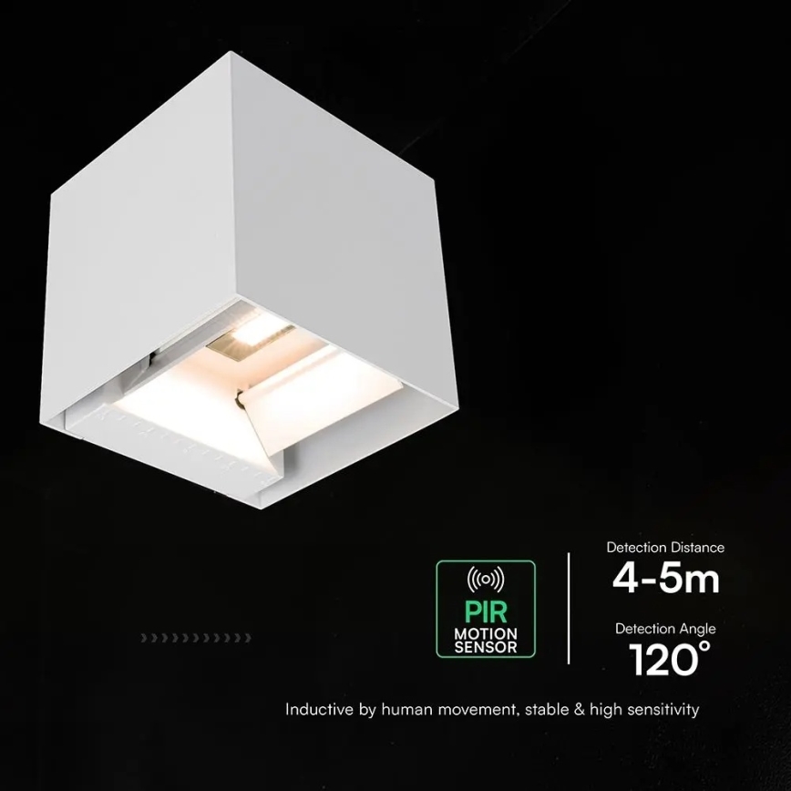 Lampă de perete solară LED cu senzor 9W/3,7V 3000/4000/5000K IP65 2600 mAh albă