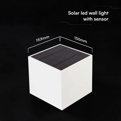 Lampă de perete solară LED cu senzor 9W/3,7V 3000/4000/5000K IP65 2600 mAh albă