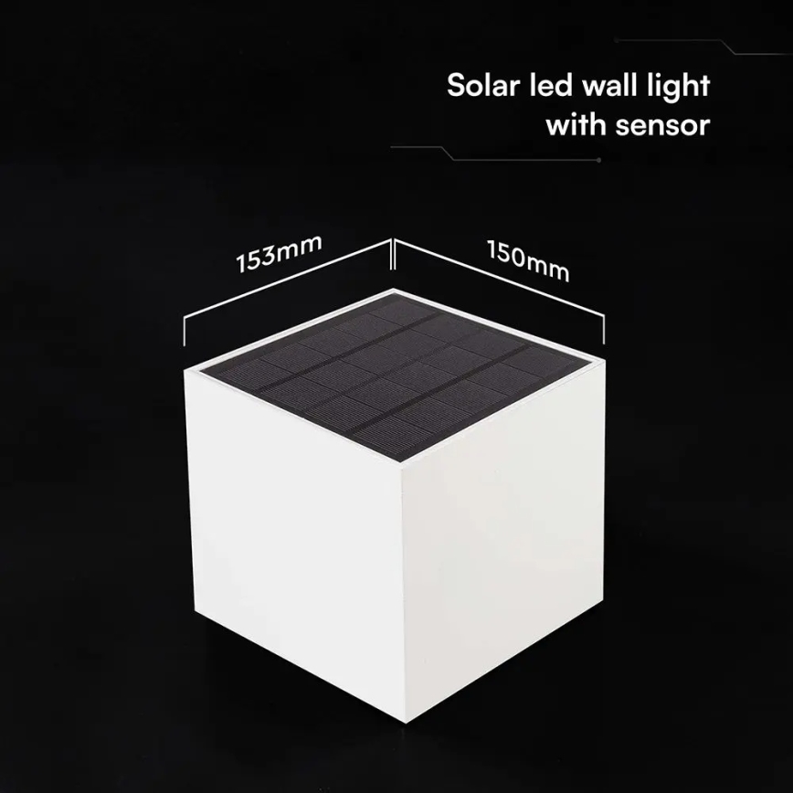Lampă de perete solară LED cu senzor 9W/3,7V 3000/4000/5000K IP65 2600 mAh albă