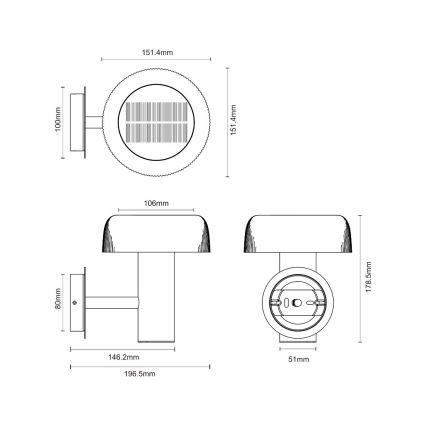 Lampă LED solară de perete Zuma Line LED/2,5W/2000 mAh IP44 negru