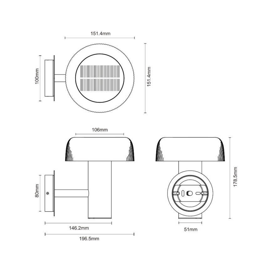 Lampă LED solară de perete Zuma Line LED/2,5W/2000 mAh IP44 negru