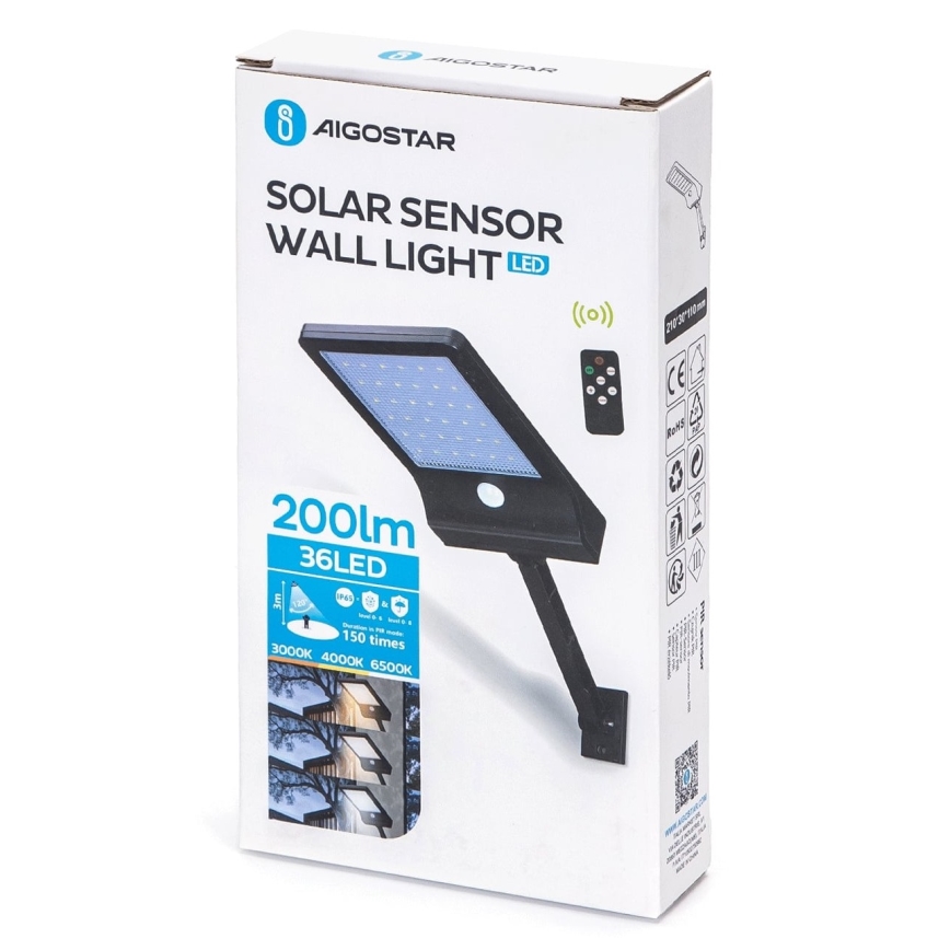 Lampă LED solară dimabilă cu senzor Aigostar LED/2,3W/5,5V IP65 1800 mAh + telecomandă