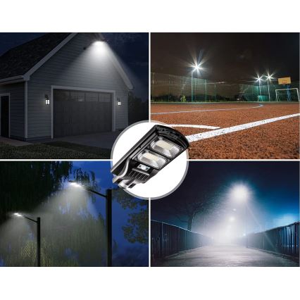 Lampă LED stradală solară dimabilă cu senzor LED/120W/6V 6500K IP65 negru + telecomandă