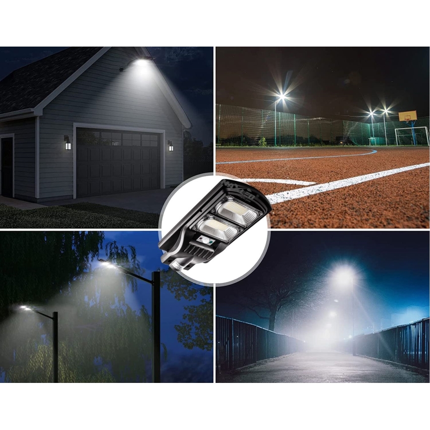 Lampă LED stradală solară dimabilă cu senzor LED/120W/6V 6500K IP65 negru + telecomandă
