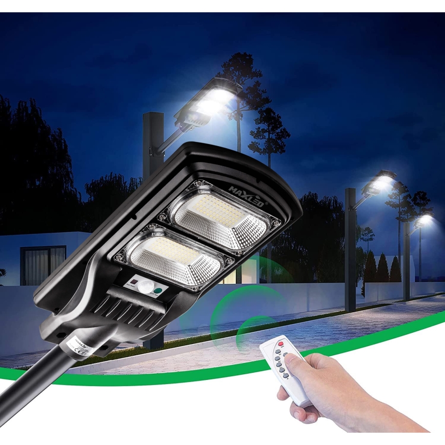 Lampă LED stradală solară dimabilă cu senzor LED/120W/6V 6500K IP65 negru + telecomandă
