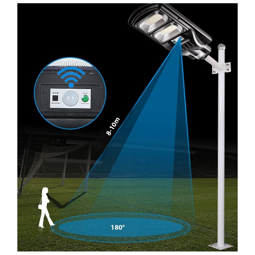 Lampă LED stradală solară dimabilă cu senzor LED/120W/6V 6500K IP65 negru + telecomandă