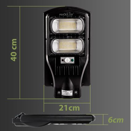Lampă LED stradală solară dimabilă cu senzor LED/120W/6V 6500K IP65 negru + telecomandă