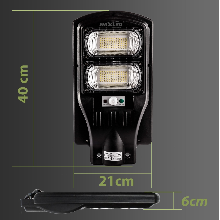 Lampă LED stradală solară dimabilă cu senzor LED/120W/6V 6500K IP65 negru + telecomandă