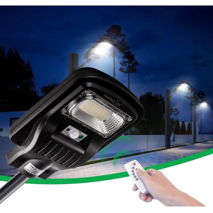 Lampă LED stradală solară dimabilă cu senzor LED/150W/6V 6500K IP65 negru + telecomandă