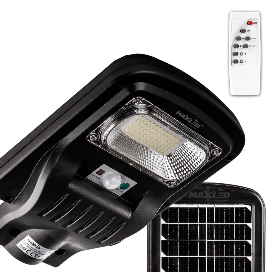 Lampă LED stradală solară dimabilă cu senzor LED/150W/6V 6500K IP65 negru + telecomandă