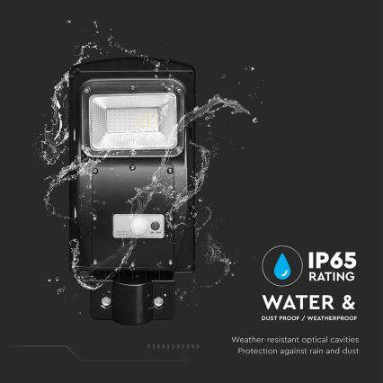 Lampă LED stradală solară cu senzor de mișcare și crepuscular LED/6W/3,2V 6000K IP65 5000 mAh negru + telecomandă
