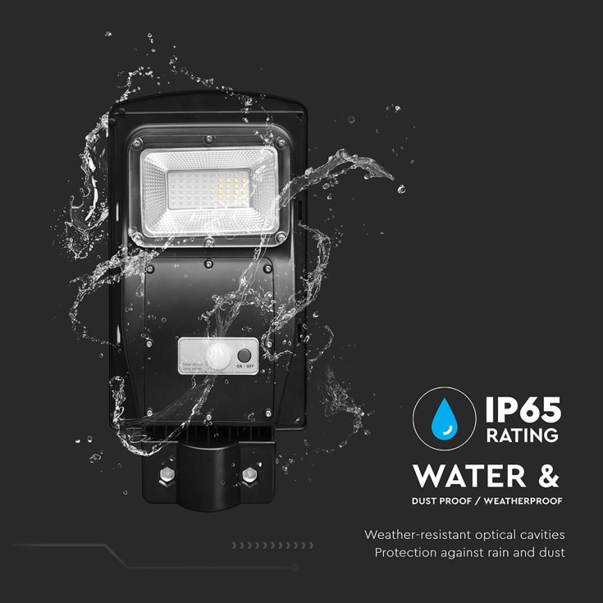 Lampă LED stradală solară cu senzor de mișcare și crepuscular LED/6W/3,2V 6000K IP65 5000 mAh negru + telecomandă