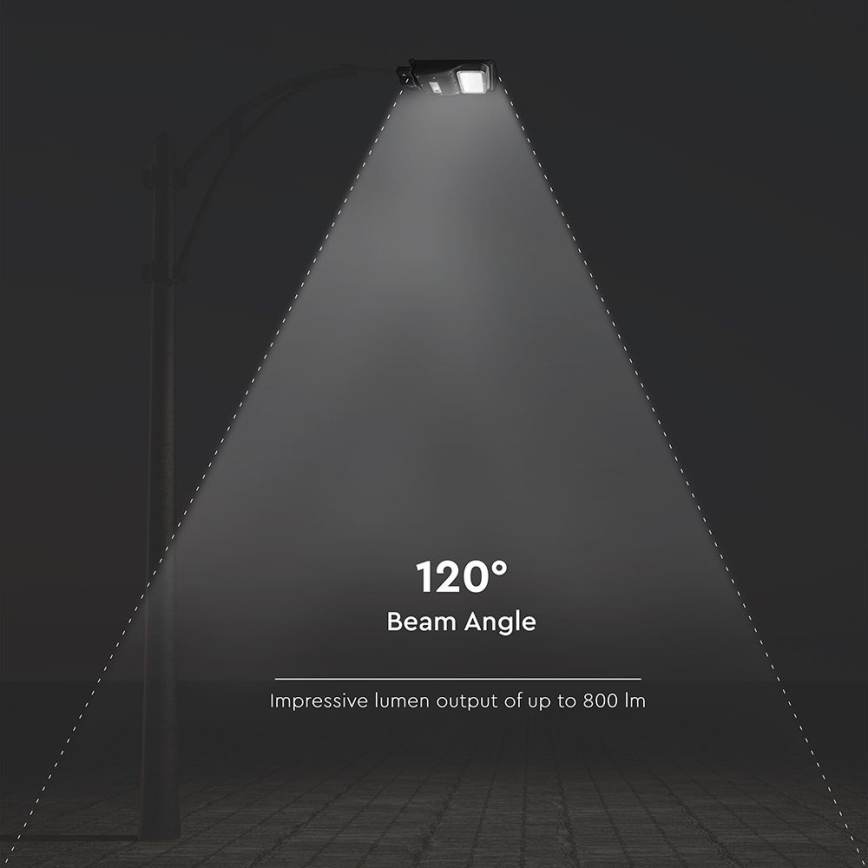 Lampă LED stradală solară cu senzor de mișcare și crepuscular LED/6W/3,2V 6000K IP65 5000 mAh negru + telecomandă